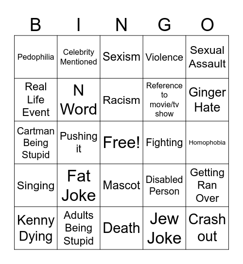 South Park Bingo Card