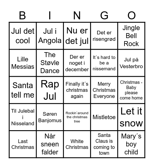Julemusik Bingo Card