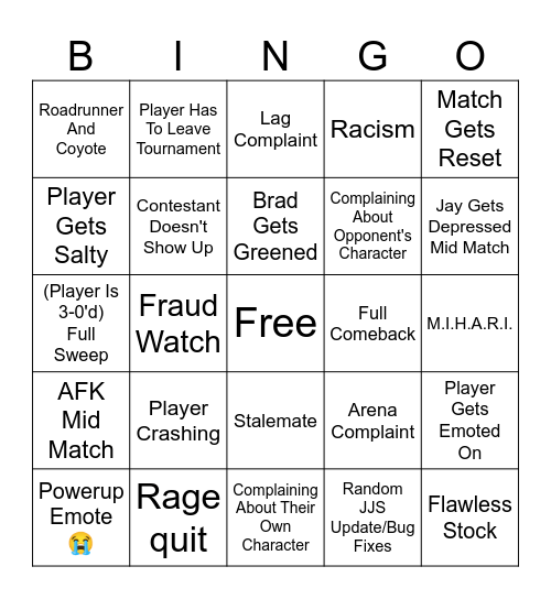 Tournament Bingo Card
