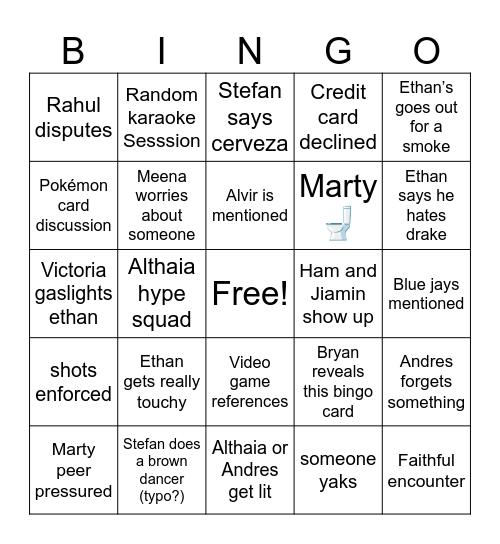 AA Barhop night Bingo Card
