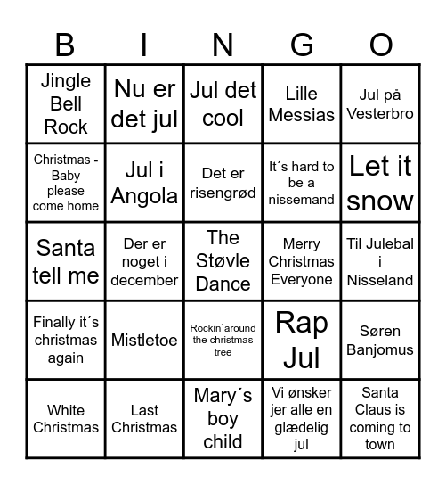 Julemusik Bingo Card