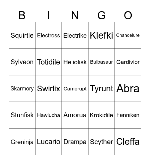 Pokemon ZA Bingo Card
