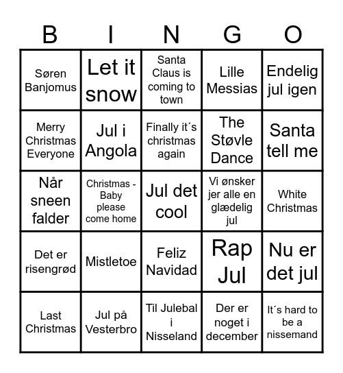 Julemusik Bingo Card