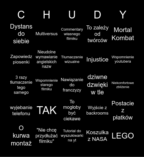CHUDY Bingo Card