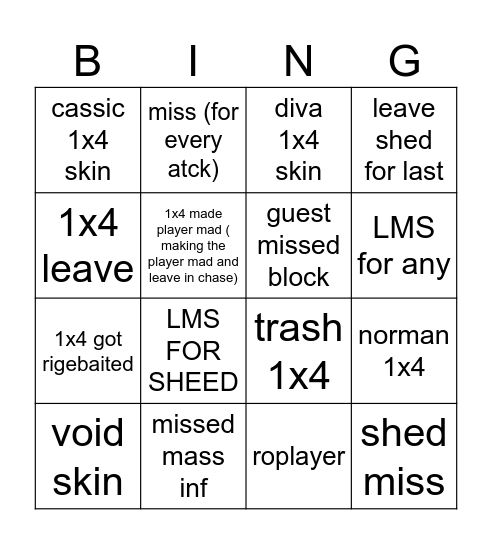 1x4 vids bingooo Bingo Card