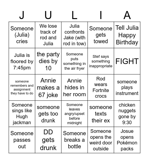 Birthday Bingo Card