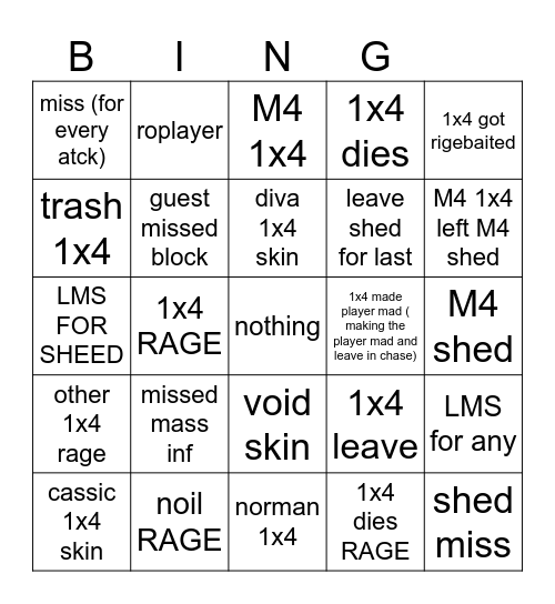 1x4 vids bingooo Bingo Card