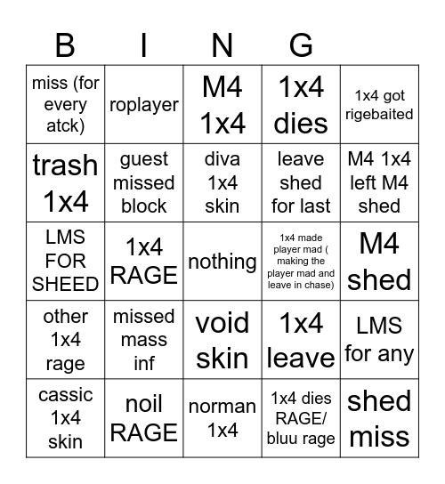 1x4 vids bingooo Bingo Card