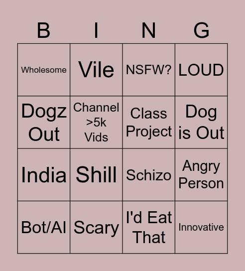 YTB Bingo Card