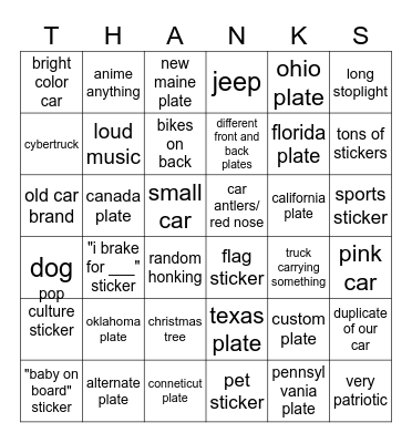 thanksgiving cars Bingo Card