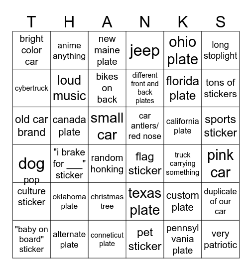 thanksgiving cars Bingo Card
