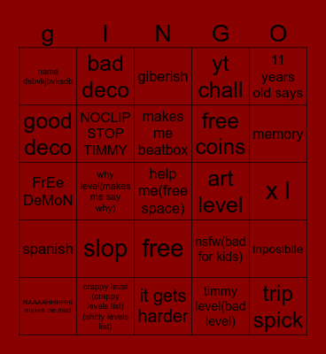 gd Bingo Card