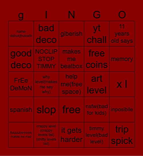 gd Bingo Card
