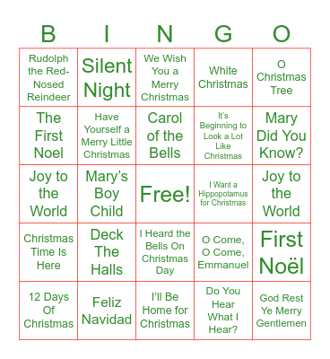HESS Christmas Song Bingo Card