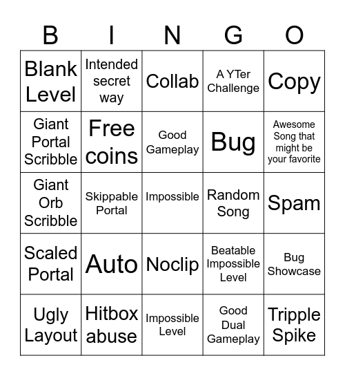 Recent Tab Bingo (Geometry Dash) Bingo Card