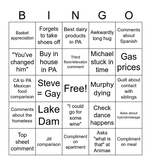 National Day of Mourning Bingo Card