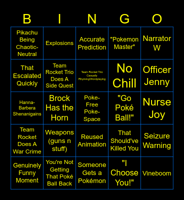 Pokemon Anime Bingo Card