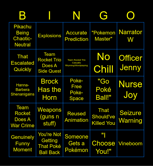 Pokemon Anime Bingo Card