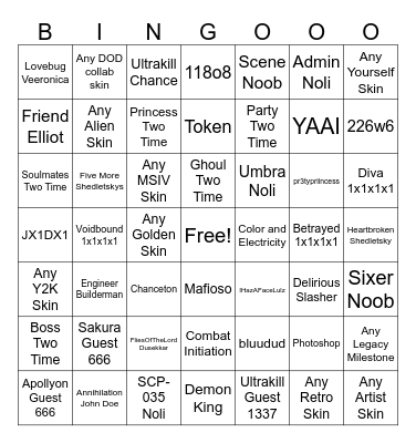Forsaken Bingo Card