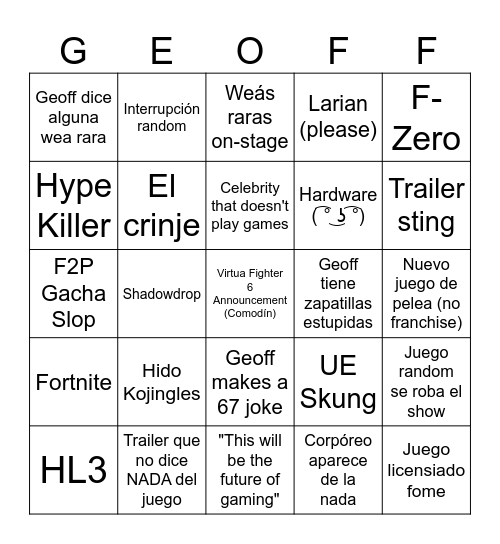 Game Awards Merry Festivus Bingo Card