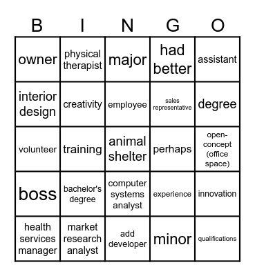 Unit 11A Vocabulary Bingo Card