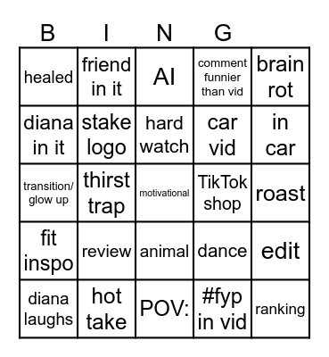 TikTok Bingo Card