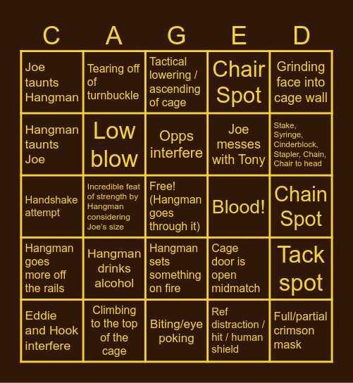 Hangman Adam Page vs Samoa Joe Bingo Card