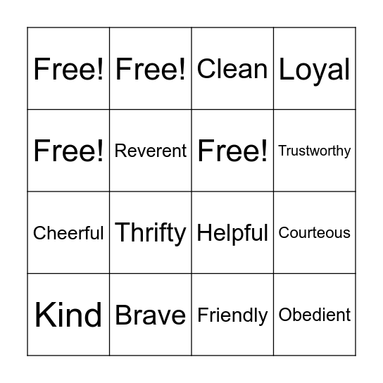 Scout Law Bingo! Bingo Card