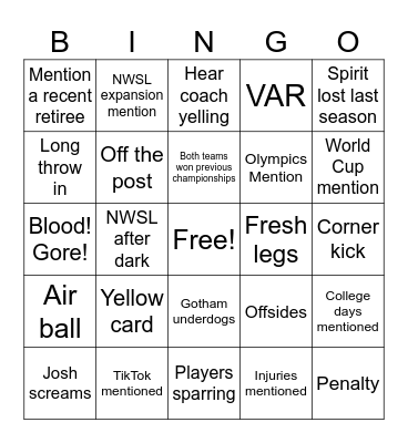 NWSL championship ‘25 Bingo Card