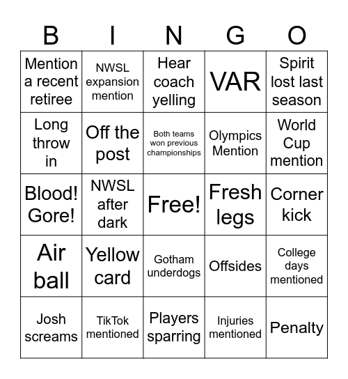 NWSL championship ‘25 Bingo Card