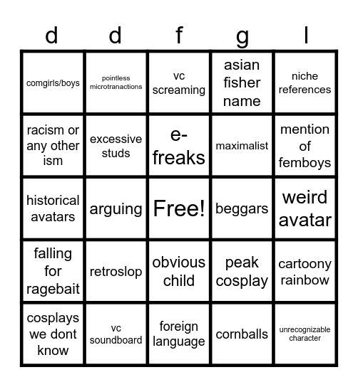Roblox Bingo Card