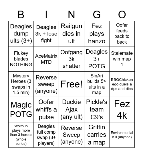 DEAGLES VS STALEMATE BINGO! Bingo Card