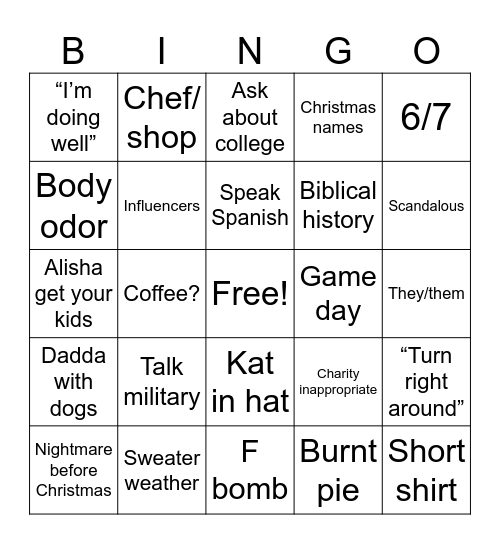 Fam Thanksgiving Bingo Card
