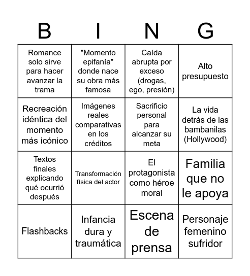 BIOPIC CLICHÉS Bingo Card
