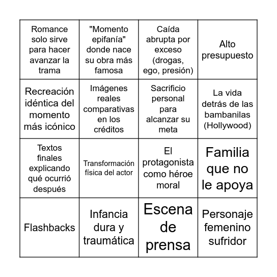 BIOPIC CLICHÉS Bingo Card