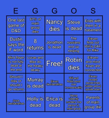 Stranger Things Season 5 Bingo Card