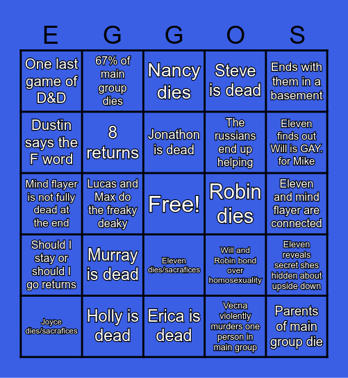 Stranger Things Season 5 Bingo Card