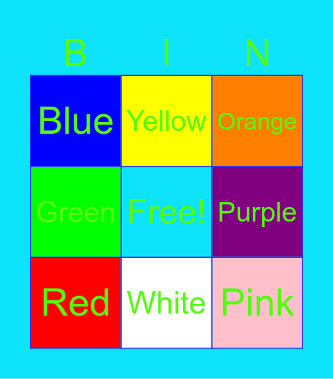 Colors Bingo cards Bingo Card