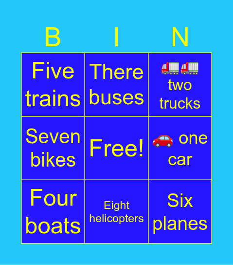First words numbers Bingo Card