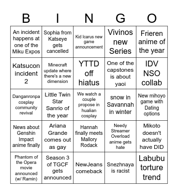 2026 Bingo Card