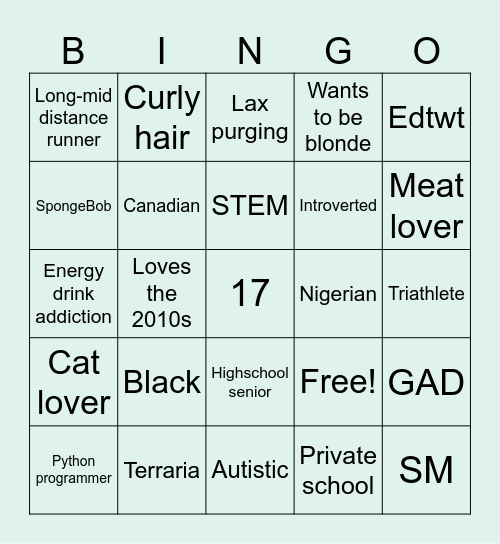 Sam’s bingo Card