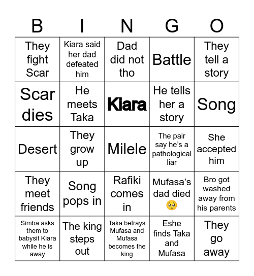 Mufasa Bingo Card