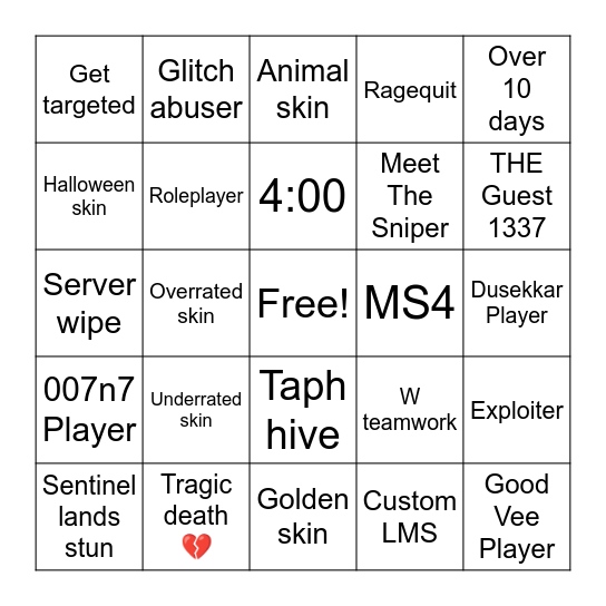 Forsaken Bingo Card