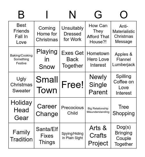 Hallmark/Lifetime Christmas Movie Bingo v3 Bingo Card
