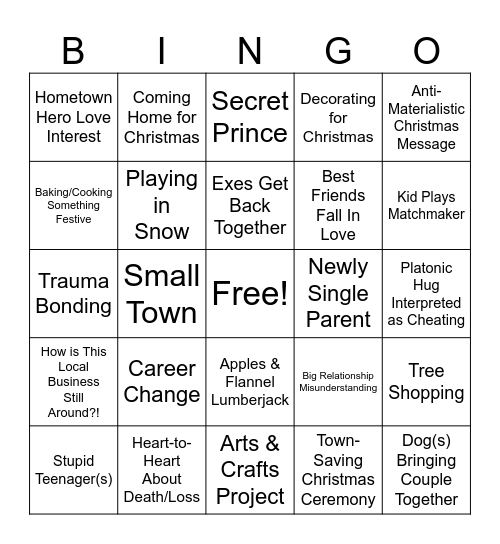 Hallmark/Lifetime Christmas Movie Bingo v3 Bingo Card