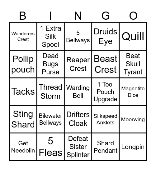 Silksong Bingo Card
