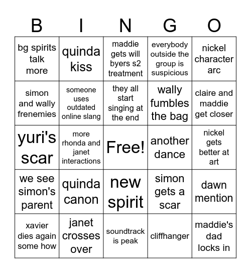 school spirits s3 bingo Card