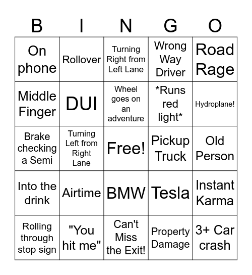 Car Crash Comp! Bingo Card