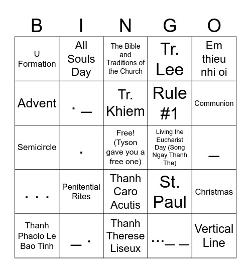 TNTT THIEU NHI REVIEW Bingo Card