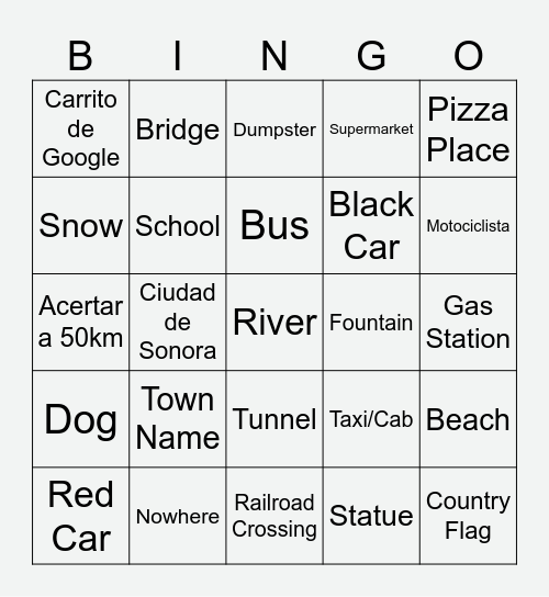 Geoguessr Bingo Card
